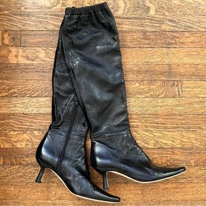 By Far Stevie Black Knee 50mm High Boots Kitten Heels 37US